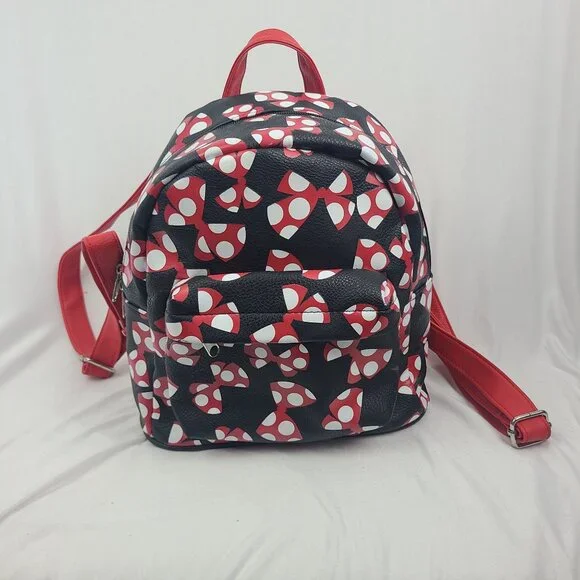 Walt Disney World Parks Minnie Mouse Bows Mini Backpack Red Black Faux Leather - Picture 1 of 16